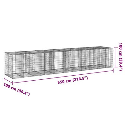 vidaXL Coș gabion cu capac, 550x100x100 cm, fier galvanizat