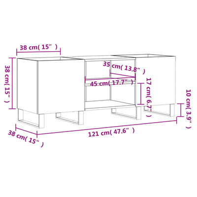 vidaXL Dulap pentru discuri gri beton, 121x38x48 cm, lemn prelucrat