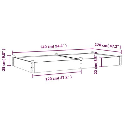 vidaXL Strat grădină înălțat cu căptușeală maro 240x120x25cm lemn brad