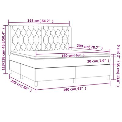 vidaXL Pat continental cu saltea, albastru, 160x200cm, material textil