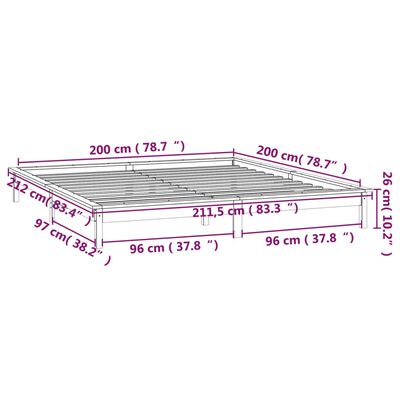 vidaXL Cadru de pat cu LED, maro miere, 200x200 cm, lemn masiv