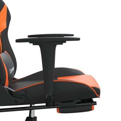 vidaXL Scaun de gaming cu suport picioare, negru/oranj, piele eco