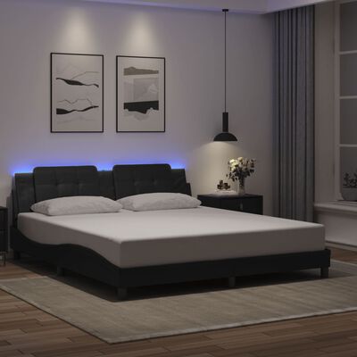 vidaXL Cadru de pat cu lumini LED, negru, 180x200 cm, piele ecologică