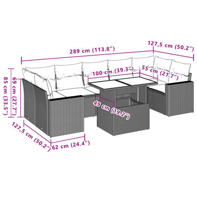 vidaXL Set mobilier de grădină cu perne, 8 piese, negru, poliratan