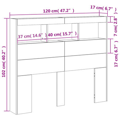 vidaXL Tăblie de pat cu dulap și LED, stejar maro, 120x17x102 cm