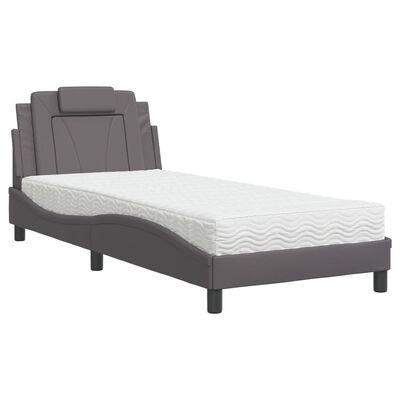 vidaXL Pat cu saltea, gri, 80x200 cm, piele ecologică