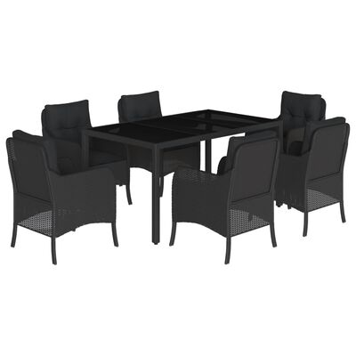 vidaXL Set mobilier de grădină cu perne, 7 piese, negru, poliratan