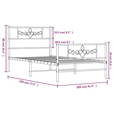 vidaXL Cadru pat metalic cu tăblii de cap/picioare, negru, 100x190 cm