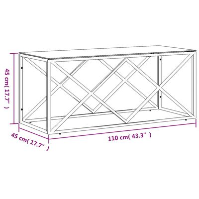 vidaXL Masă de cafea, 110x45x45 cm, oțel inoxidabil și sticlă