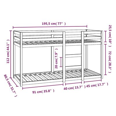 vidaXL Pat supraetajat, negru, 75x190 cm, lemn masiv de pin