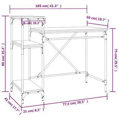 vidaXL Birou cu rafturi, stejar sonoma 105x50x90 cm lemn compozit/fier