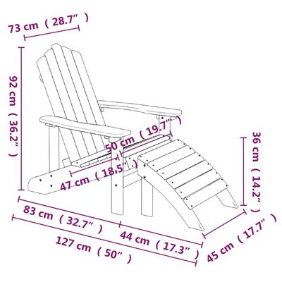 vidaXL Scaun de grădină Adirondack cu masă și taburet, antracit, HDPE