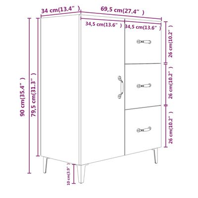 vidaXL Dulap, gri beton, 69,5x34x90 cm, lemn compozit