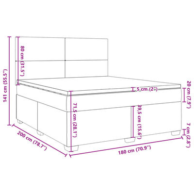 vidaXL Pat box spring cu saltea, gri deschis, 180x200 cm, catifea