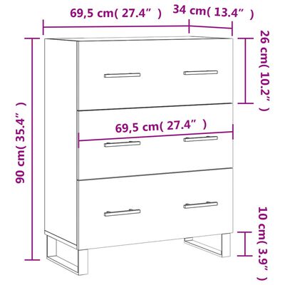 vidaXL Servantă, gri beton, 69,5x34x90 cm, lemn compozit