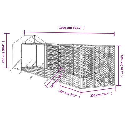 vidaXL Padoc exterior cu acoperiș argintiu 2x10x2,5 m oțel galvanizat