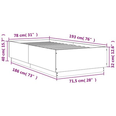 vidaXL Cadru de pat, stejar maro, 75x190 cm, lemn prelucrat