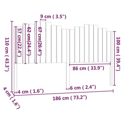 vidaXL Tăblie de pat, alb, 186x4x110 cm, lemn masiv de pin