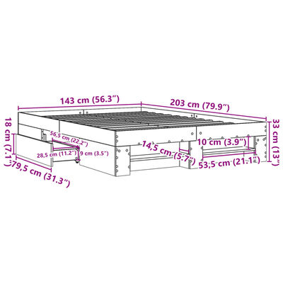 vidaXL Cadru de pat, gri sonoma, 140x200 cm, lemn prelucrat