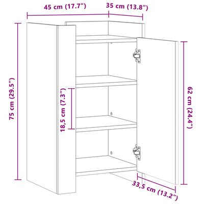 vidaXL Dulap, alb, 45x35x75 cm, lemn prelucrat