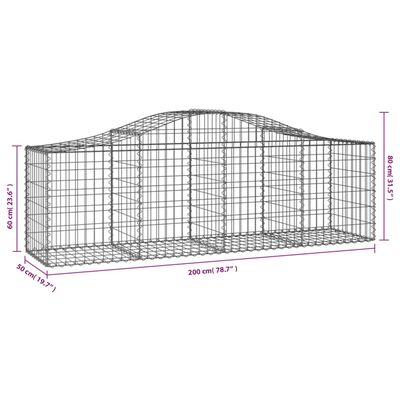 vidaXL Coșuri gabion arcuite 30 buc, 200x50x60/80 cm, fier galvanizat