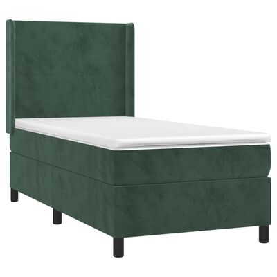 vidaXL Pat box spring cu saltea, verde închis, 90x190 cm, catifea