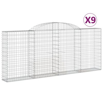 vidaXL Coșuri gabion arcuite 9 buc, 300x30x120/140 cm, fier galvanizat