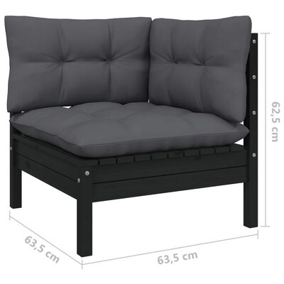 vidaXL Set mobilier grădină cu perne, 11 piese, negru, lemn de pin