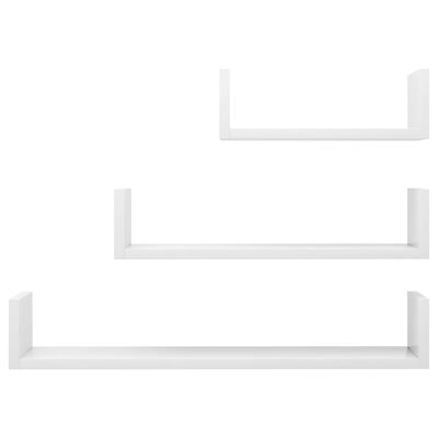 vidaXL Raft de perete, 3 buc., alb extralucios, lemn prelucrat