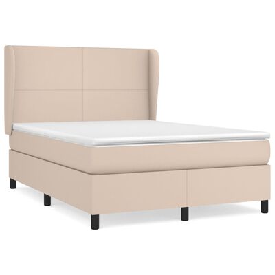 vidaXL Pat box spring cu saltea, cappuccino, 140x200cm piele ecologică