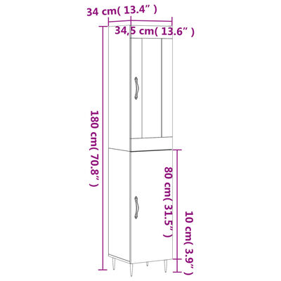 vidaXL Dulap înalt, alb extralucios, 34,5x34x180 cm, lemn prelucrat