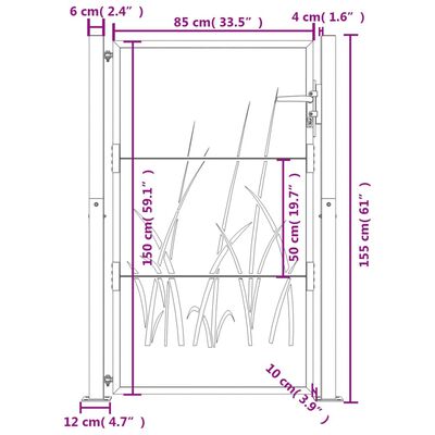 vidaXL Poartă pentru grădină, antracit, 105x155 cm, oțel, model iarbă