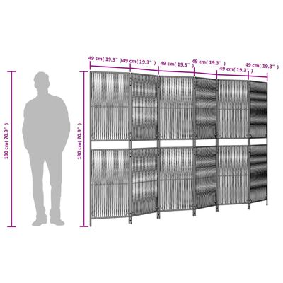 vidaXL Separator de cameră cu 6 panouri, gri, poliratan