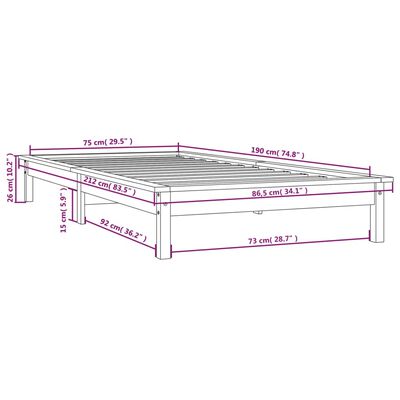 vidaXL Cadru pat mic Single maro miere 75x190 cm lemn masiv de pin