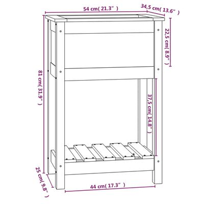 vidaXL Jardinieră cu raft, negru, 54x34,5x81 cm, lemn masiv de pin