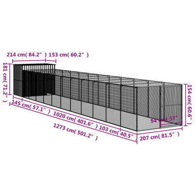 vidaXL Cușcă câine cu țarc antracit 214x1273x181 cm oțel galvanizat