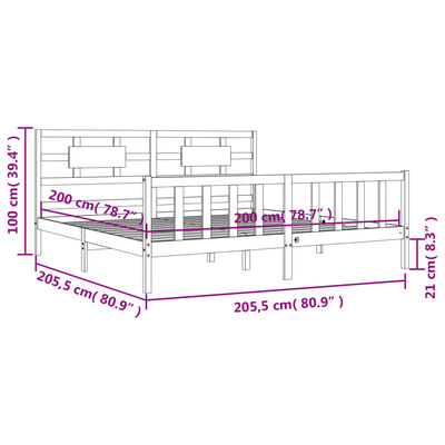 vidaXL Cadru pat cu tăblie 200x200 cm, lemn masiv de pin