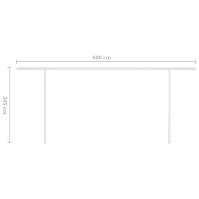 vidaXL Copertină retractabilă manual cu LED, crem, 6x3 m