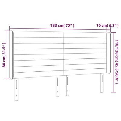 vidaXL Tăblie de pat cu LED, gri închis, 183x16x118/128 cm, catifea