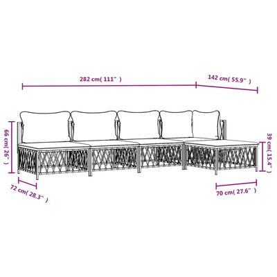 vidaXL Set mobilier de grădină, 5 piese, cu perne, alb, oțel