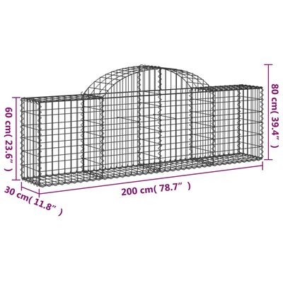 vidaXL Coșuri gabion arcuite 9 buc, 200x30x60/80 cm, fier galvanizat