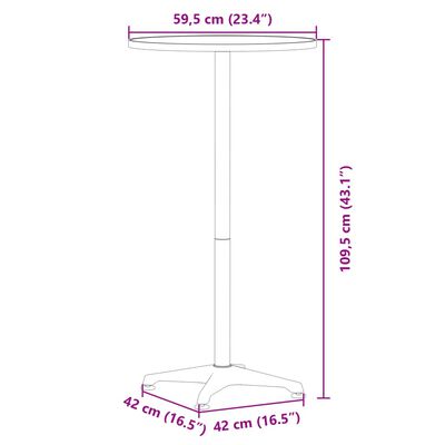vidaXL Masă bar exterior înălțime reglabilă Ø59,5x70/109,5 cm aluminiu