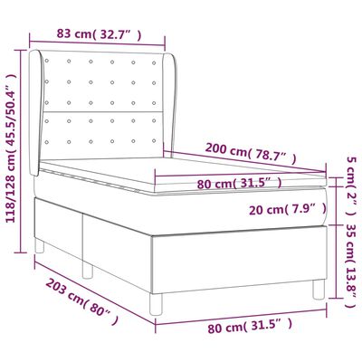 vidaXL Pat box spring cu saltea, gri închis, 80x200 cm, textil