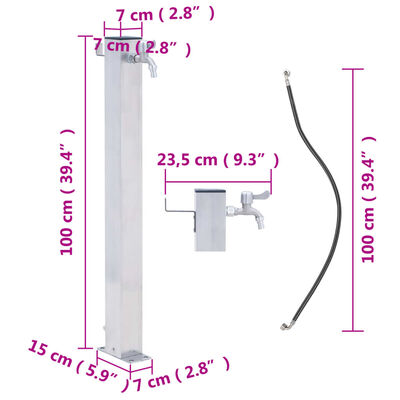 vidaXL Coloană de apă de grădină, 100 cm, oțel inoxidabil, pătrat