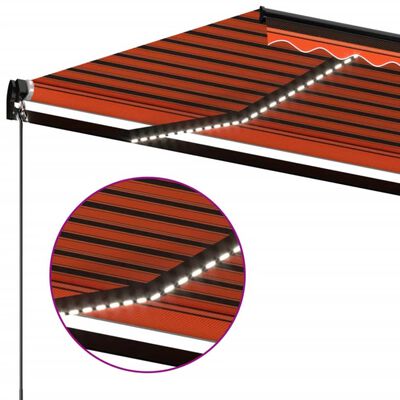 vidaXL Copertină retractabilă manual, LED, portocaliu/ maro 450x350 cm