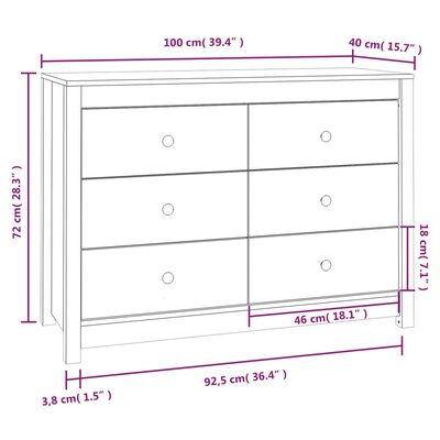 vidaXL Dulap lateral, negru, 100x40x72 cm, lemn masiv de pin