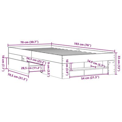 vidaXL Cadru de pat, alb, 75x190 cm, lemn prelucrat