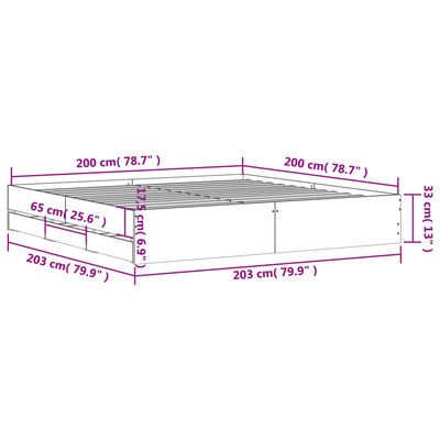 vidaXL Cadru de pat cu sertare gri beton 200x200 cm lemn prelucrat