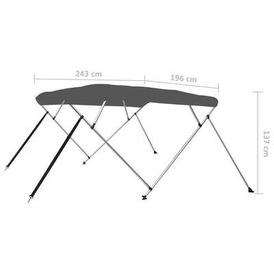 vidaXL Parasolar barcă Bimini cu 4 arcuri, antracit, 243x196x137 cm