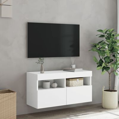 vidaXL Comodă TV de perete cu lumini LED, alb, 80x30x40 cm